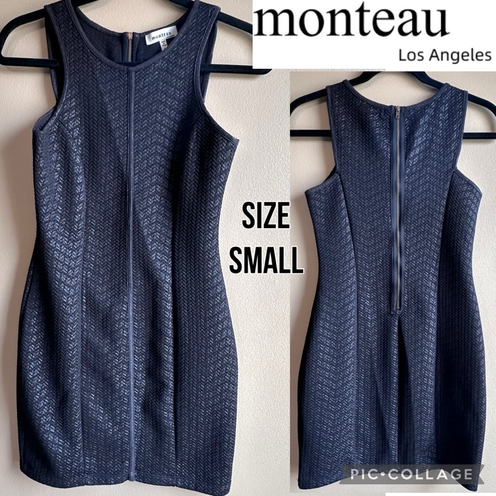 Monteau Los Angeles Womens Dress Black Sleeveless Bodycon Mini Exposed Zipper S